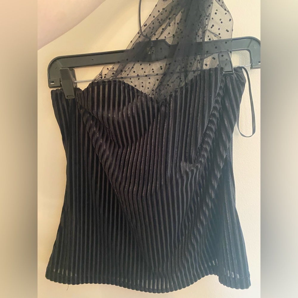 Striped Lace over the Shoulder Crop Top